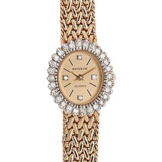 Geneve Quartz Watch in 14 Karat Yellow Gold with Diamonds 