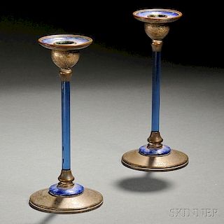 Pair of Tiffany Furnaces Candlesticks