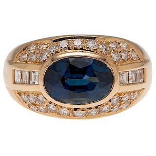 Sapphire and Diamond Bombe Ring in 18 Karat Yellow Gold 
