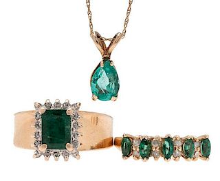Emerald and Diamond Jewelry in 14 Karat Yellow Gold 