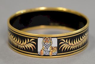 Hermes enameled bangle bracelet with crowns and tigers marked Hermes Paris.