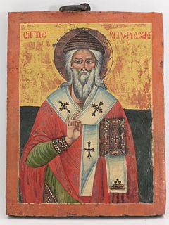 Antique Greek Icon "St. Spyridon"