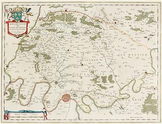 * (MAP) BLAEU, WILLIAM. Ager Parisiensis vulgo L'Isle de France. Amsterdam, (1650). Double-page engraved map, colored in outline