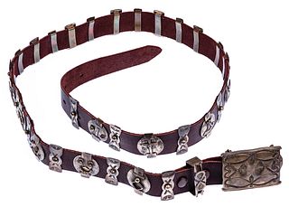 Bitterwater Sterling Silver Concho and Leather Belt