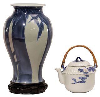 Japanese Blue and White Hirado Teapot and Vase