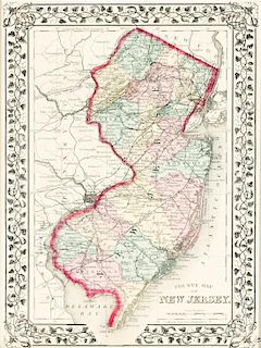 (MAP) County Map of New Jersey from Colton's Map of the State of New Jersey. New York, 1870.