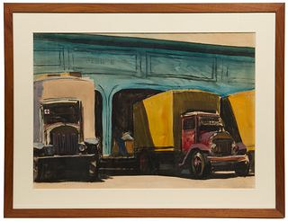 Saul Levine (American, 1915-1995) 'Pier Six' Watercolor