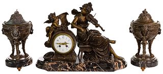 (After) Francois Moreau (French, 1832-1927) Mantle Clock and Garniture Set