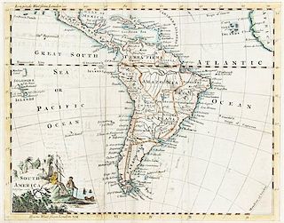 (MAP) Two engraved maps, hand-colored in outline: South America, ca. 1750, and North America, ca. 1798. Framed.
