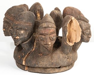West African Carved Wood Divination Board Lid