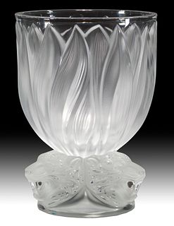 Lalique Crystal 'Three Jaguars' Vase