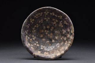 POSSIBLY SAMANID BOWL WITH BLACK GLAZE AND WHITE DOTS