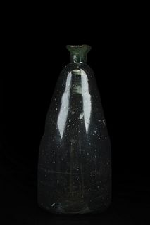 GREEN GLASS CONICAL SADDLE BOTTLE