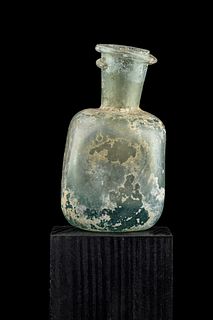 BLOWN GLASS BOTTLE WITH DECORATED LIP