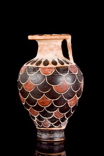 CORINTHIAN POTTERY PIRIFORM ARYBALLOS WITH BLACK AND RED FIGURES