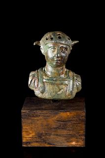RARE ROMANO-CELTIC BUST OF AN EMPEROR WITH HORNED HELMET