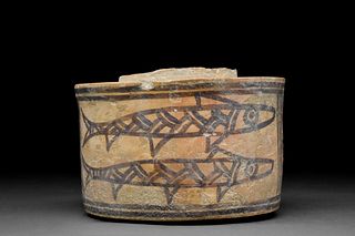 INDUS VALLEY TERRACOTTA VESSEL WITH FISH AND BIRD