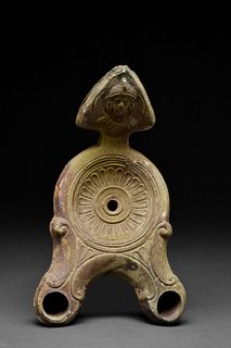ROMAN TERRACOTTA OIL LAMP WITH DOUBLE SNOUT AND LUNA