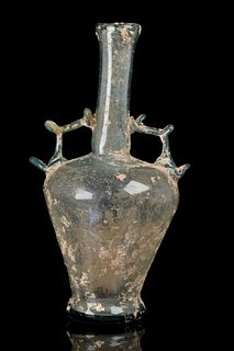 ROMAN GLASS FLASK WITH PINCHED HANDLES