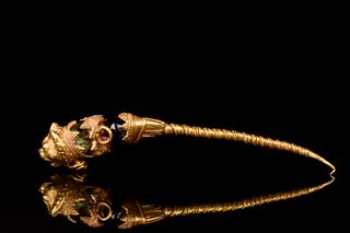 GREEK HELLENISTIC HAIR PIN WITH LION HEAD AND GARNET