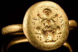 BYZANTINE GOLD SEAL DEPICTING MOTHER MARY AND JESUS - INSCRIBED SOFIA
