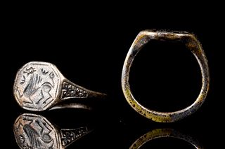 MEDIEVAL SILVER RING WITH DRAGON