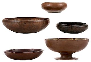 Five Arts and Crafts Hammered Bowls
