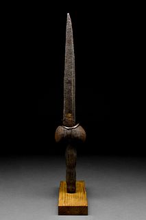 LATE MEDIEVAL BOLLOCK DAGGER / KNIFE WITH GOLD INLAID CROSS