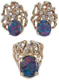 Gold and Opal Earrings and Ring