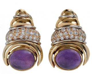 Gold, Diamond and Amethyst Earrings