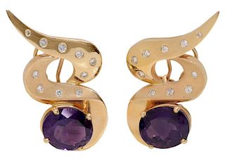 Gold, Diamond and Amethyst Earrings