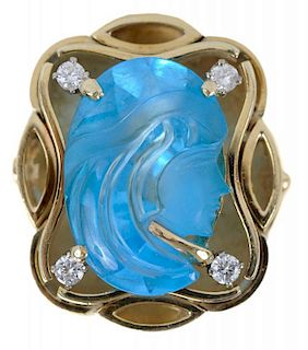 Green Gold and Blue Topaz Ring
