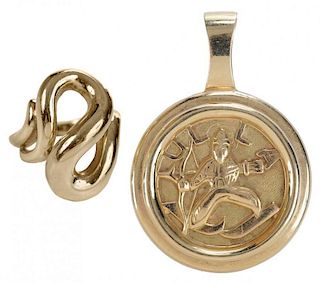 14 Karat Gold Medallion Pendant, Ring