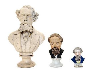 (DICKENS, CHARLES) Three English Porcelain Busts of Charles Dickens.
