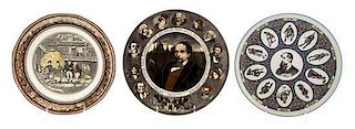 (DICKENS, CHARLES) Three English Transfer Decorated Plates depicting Dickensian characters.