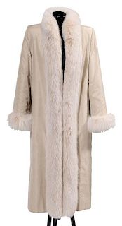 Ladies Fine Silk and Fur-Trimmed Coat