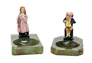 (DICKENS, CHARLES) Two English Porcelain Mounted Onyx Vide Poches depicting Dickensian characters.