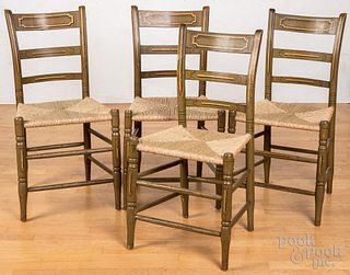 Set of four painted rush seat chairs, 19th c.