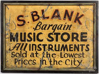 Painted tin Music Store trade sign, early 20th c.