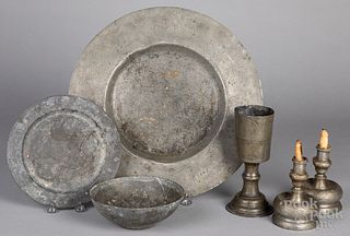 Six pieces of early Continental pewter