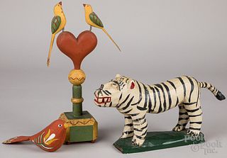 Three contemporary carved and painted animals