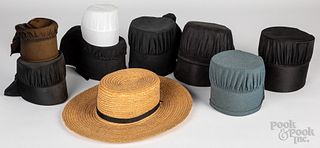Eight Shaker bonnets, together with a straw hat