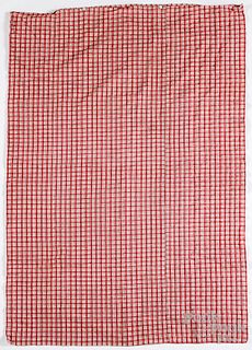 Red checked linen bed ticking, 19th c.