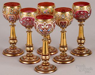 Bohemian enamel and gilt decorated wine glasses