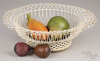 Wire basket with wood fruit