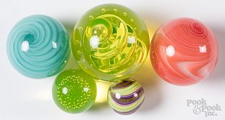 Five Mark Matthews studio art glass orbs