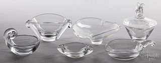 Six Steuben crystal glass serving dishes