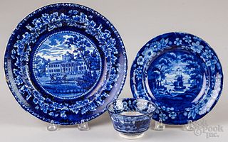 Three pieces of Historical blue Staffordshire.
