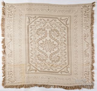Unusual beige and white coverlet, mid 19th c.
