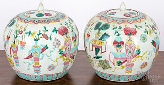 Pair of Chinese Famille rose ginger jars